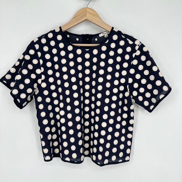 Madewell Textured Dot Top Embroidered Crew Neck Short Sleeve Boxy Blouse - Picture 5 of 14